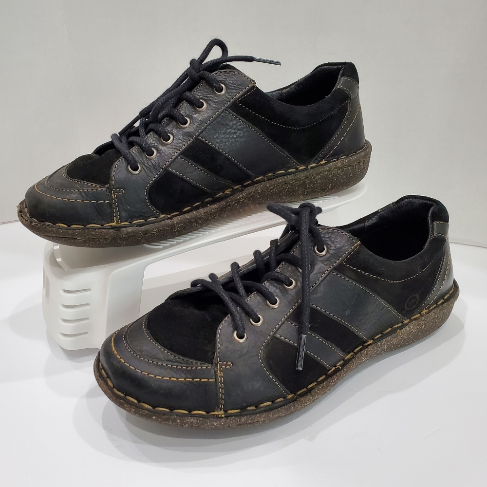 Born Shoes Womens 7.5 Lace Up Oxford Black Leather Round Toe Casual Comf…